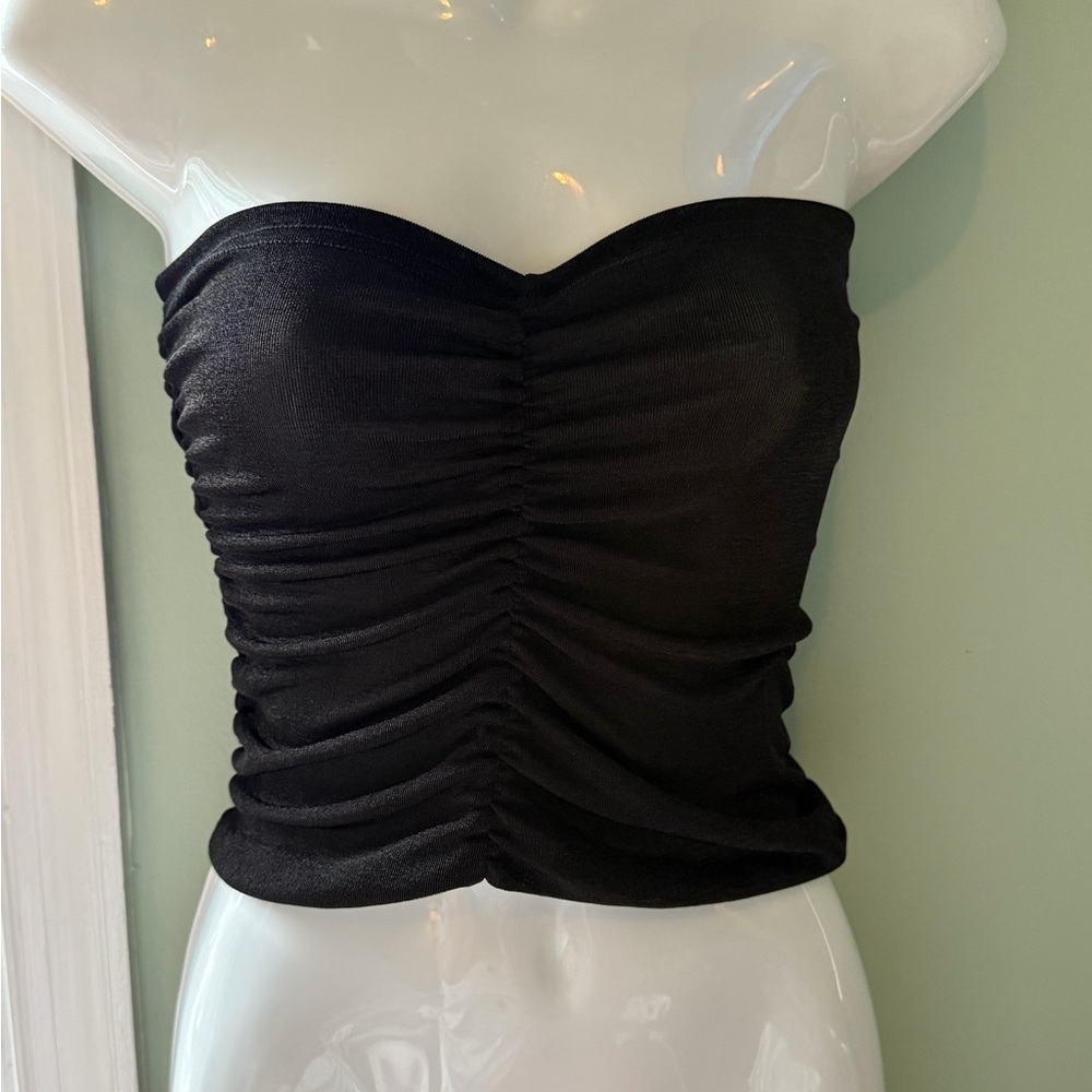 Commense Charcoal Ruched Strapless Top